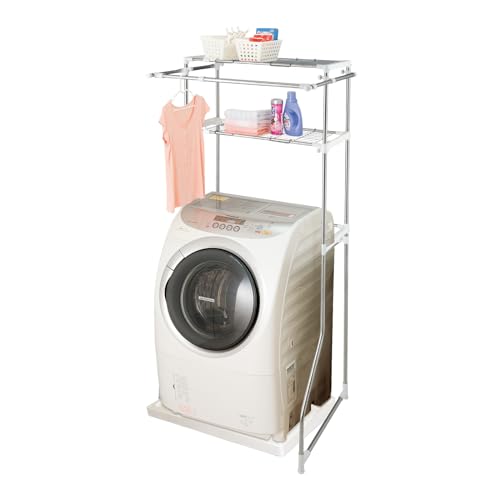 天馬 洗濯機に合わせて幅・棚の位置を調節できるランドリーラック ちょいかけに便利なバー付き 洗濯物..