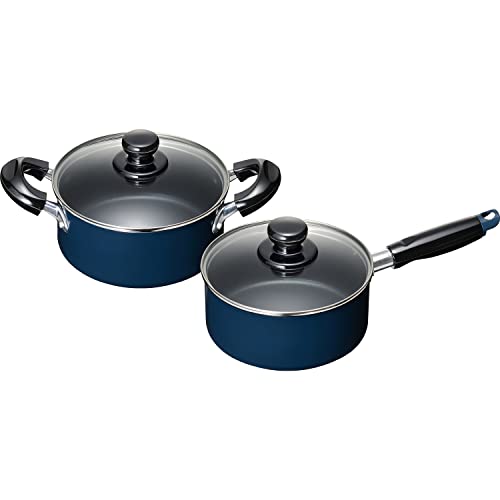 和平フレイズ お手入れ簡単 【調理器具セットC】 両手鍋 18cm & 片手鍋 16cm セット ブルー ふっ素樹脂..