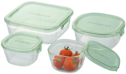 iwaki(イワキ) 耐熱ガラス 保存容器 グリーン 4個セット パック&レンジ PS-PRN-4G1 送料無料