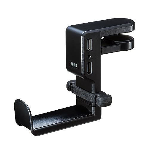 シングルタイプ・USBポート付きブラック/ヘッドバンド幅60mm以下/PDA-STN29BK・Color:ブラックSize:ヘッドバンド幅60mm以下Style:シングルタイプ・USBポート付き・パッケージ個数:1・デスクや棚にワンタッチで簡単に設置できるヘッドホンフックです。・2つのUSBポート付きで機器の充電や電源供給に便利です。（USB/ACアダプタは同梱されていません）・360°回転式なので机の外向きでも内向きでも使用できます。・最大38mmまでの天板にしっかり固定できるばね式構造を採用しています。・便利なシリコン製ケーブルフック付きです。＜ご注意＞※QuickChargeなどの急速充電には対応していません。※接続するUSB充電器の出力によって異なります。充電出力は2ポート合計で最大DC5V/3.1A（1ポートあたり最大2.4A）まで対応しています。※全ての環境、機器での動作をするものではありません。●デスクや棚にワンタッチで簡単に設置できるヘッドホンフックです。 ●2つのUSBポート付きで機器の充電や電源供給に便利です。（USB/ACアダプタは同梱されていません） ●360°回転式なので机の外向きでも内向きでも使用できます。 ●最大38mmまでの天板にしっかり固定できるばね式構造を採用しています。 ●便利なシリコン製ケーブルフック付きです。 ＜ご注意＞ ※QuickChargeなどの急速充電には対応していません。 ※接続するUSB充電器の出力によって異なります。充電出力は2ポート合計で最大DC5V/3.1A（1ポートあたり最大2.4A）まで対応しています。 ※全ての環境、機器での動作をするものではありません。 ■定格入力：DC5V ■定格出力：DC5V 3.1A（最大） ■ポート数：USB Aポート×2 ■耐荷重：約1kg ■材質：ABS樹脂 ■サイズ：W40×D118×H115mm ■重量：130g（ケーブルフック含む） ■付属品：USBケーブル（約1.5m/USB Type-C−USB A）、シリコン製ケーブルフック