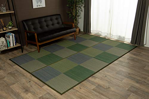 イケヒコ い草 自然素材 ラグ カーペット 花ござ 裏張りあり 長方形 単品 DXピーア ブルー 約255×340cm..