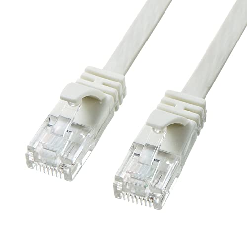 サンワサプライ CAT6A フラットLANケーブル (0.5m) 10Gbps/500MHz RJ45 ツメ折れ防止 ホワイト KB-F 送..