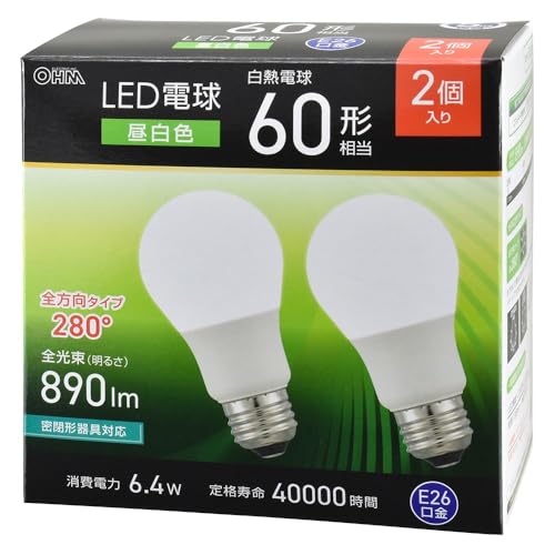 26 mm Cfl - オーム(OHM)オーム電機 LED電球 E26 60形相当 昼白色 2個入 LDA6N-G AG59 2P 06-5467 送料無料