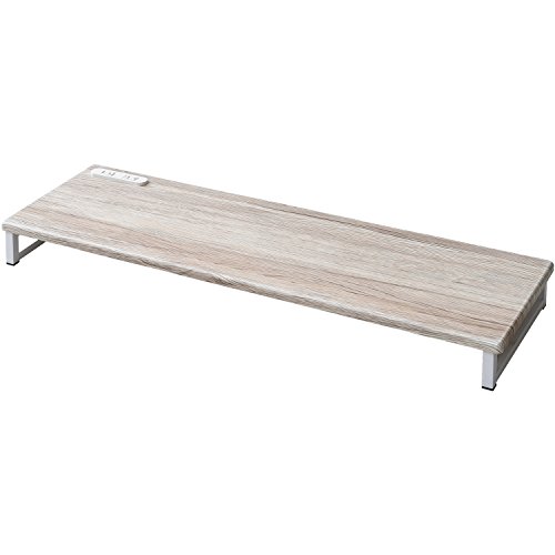 山善(YAMAZEN) モニター台 幅80×奥行25×高さ8.5cm 2口コンセント付き キーボード収納 PC台 組立かんたん アンティ 送料無料