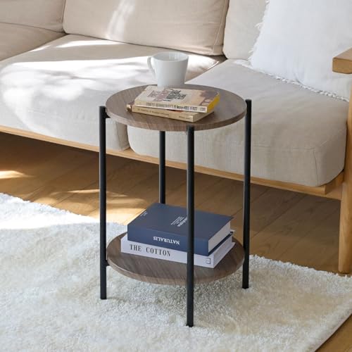山善(YAMAZEN) サイドテーブル ナイトテーブル スリム ベッド横 丸 黒 ベッドサイドテーブル コーヒーテーブル コンパクト 幅 送料無料