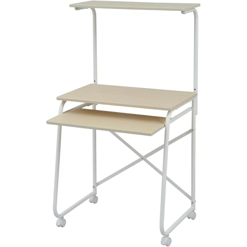 山善(YAMAZEN) パソコンデスク コンパクト (上棚/スライダー/キャスター付き) 幅65×奥行49×高さ116/122..