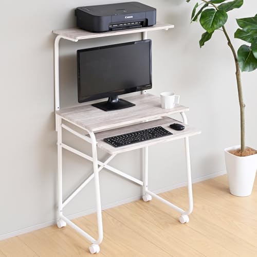 山善(YAMAZEN) パソコンデスク コンパクト (上棚/スライダー/キャスター付き) 幅65×奥行49×高さ116/122..