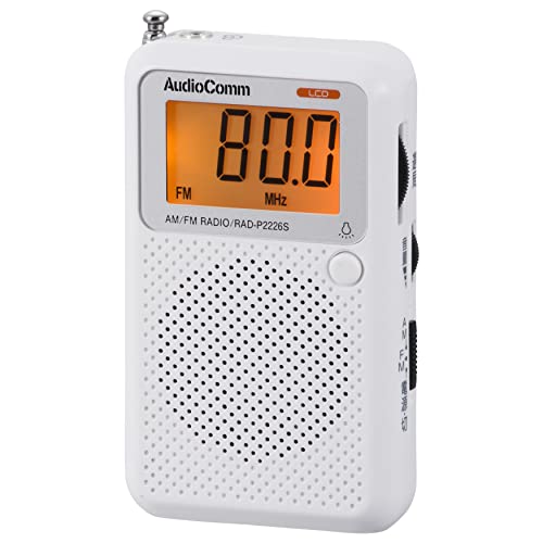 AudioComm AM/FM液晶表示ポケットラジオ ワイドFM対応 ホワイト RAD-P2226S-W 07-8855 送料無料