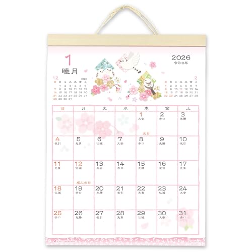 マルチ/本体サイズ：167x223mm/壁掛/72g/26ACL-19・パッケージ個数:1・伝統的な和柄を取り入れ、花鳥風月を表現した色彩豊かなカレンダーです。・【綴じ枚数】12枚綴り(表紙含む)・【サイズ】 167×223mm・【日付期間】 2026年1月〜2026年12月・【原産国】日本 【仕様】日曜始まり / 六曜入り / 木製バー使用【2026 ウォールカレンダー 和風ハンドメイド・花鳥風月】 伝統的な和柄を取り入れ、花鳥風月を表現した色彩豊かなデザインです。 上品な和紙と金箔入りパーツを使用してハンドメイドで仕立てています。 日付確認のしやすい前後3か月表記。 六曜入り。 商品名：アクティブコーポレーション 2026 カレンダー 壁掛け 和風ハンドメイド 花鳥風月 26ACL-19 2026年 1月始まり