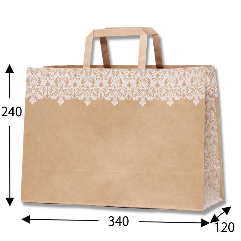 紙袋 Hフラットチャームバッグ 340-1 ダマスクWH 50枚 サイズ :340×120×240mm