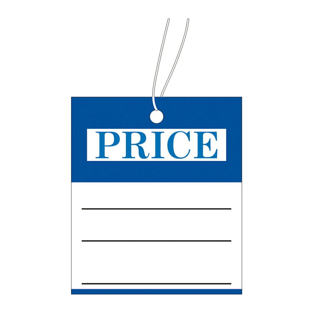 提札　四角型　青　PRICE　500枚【商品タグ　提げ札　糸付値札】