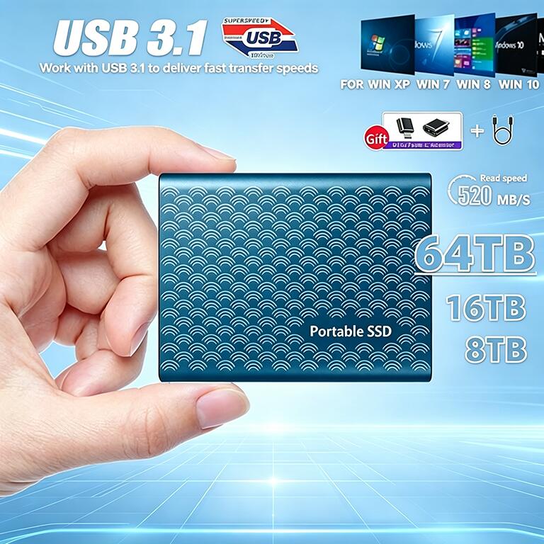 Rakuten - SSD 1TB 外付 ポータブルSSD 外付けハードディス USB-A/USB-C両対応 500GB 超薄型ポータブル ハードディスク 2TB USB3.1 Type-C 対応 スマホ互換可 耐衝撃
