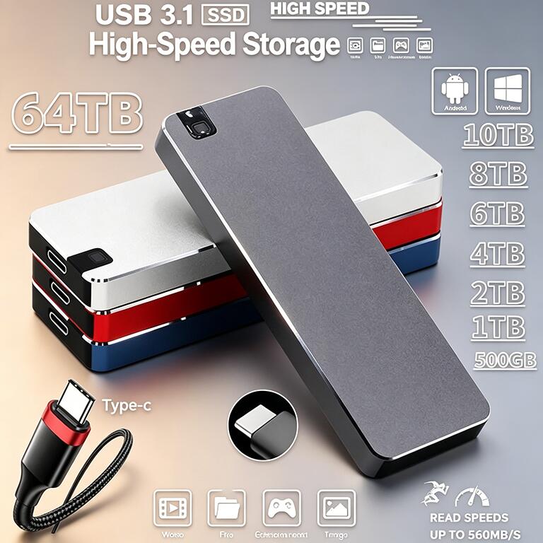 乐天商城 - SSD 1TB 外付 ポータブルSSD 外付けハードディス USB-A/USB-C両対応 500GB 超薄型ポータブル ハードディスク 2TB USB3.1 Type-C 対応 スマホ互換可 耐衝撃