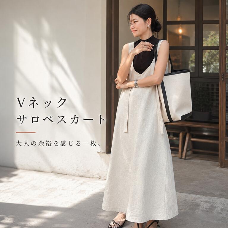 Rakuten - Vカット サロペスカート サロペット スカート レディース ジャンバースカート ワンピース ロングワンピ 体型カバー オーバーオール オールインワン V ロングワンピース Vネック 黒 大きいサイズ 体型カバー 春 夏 秋 綿 コットン