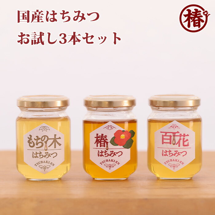 【送料無料】国産はちみつお試しセット 110g×3瓶【蜂蜜 ハチミツ 椿はちみつ 百花蜜 もちの木 お取り寄せ グルメ たべくらべ 生産者直売 産地直送 日本産 非加熱 無添加 100％純粋 健康食品 カロリーオフ 愛知県 瓶 濃厚 贈答 土産】のサムネイル