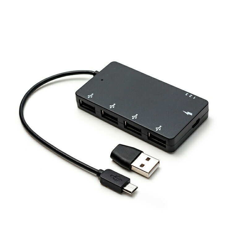 4 Port - USB 4口 平型 マイクロUSB 123ボタン付 OTG USB変換アダプター付属