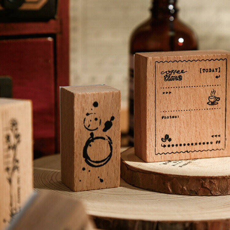 レトロ木製スタンプ3個セット 選べる絵柄3種類 [ボタニカル][アート][ホリデー] ケース入り かわいいデ..