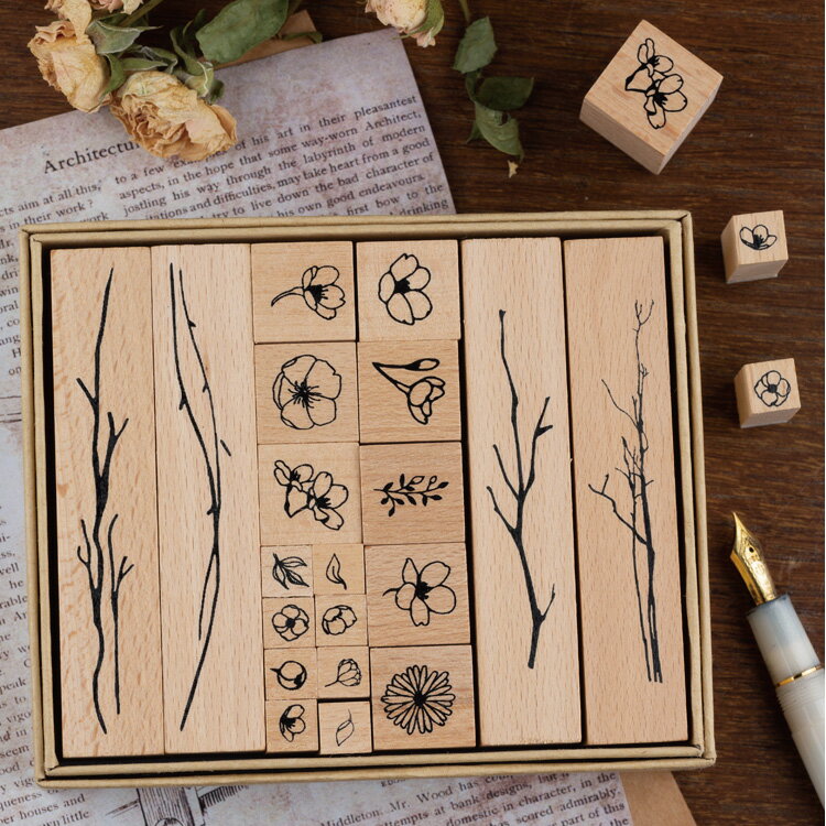 花と小枝のアンティーク風スタンプ ハンコ デコレーション クラフト ハンクラ メッセージボード かわいい おしゃれ クラフト DIY 送料無料