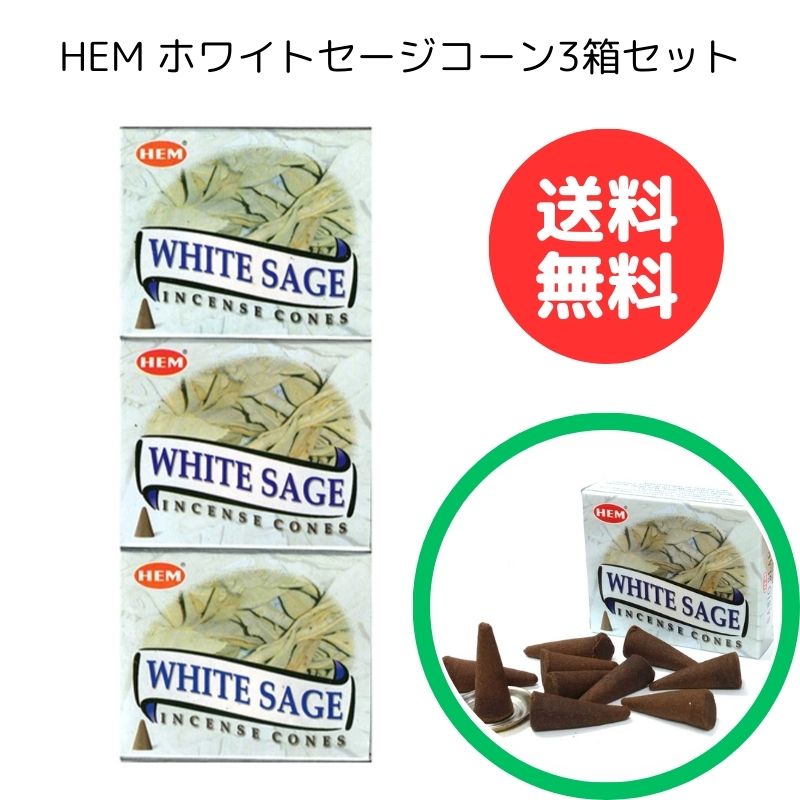 お香 コーン 送料無料 ＼ HEM ホワイトセージ コーン 3箱セット！／ お香セット おしゃれ 浄化 リラックス ギフト インド香