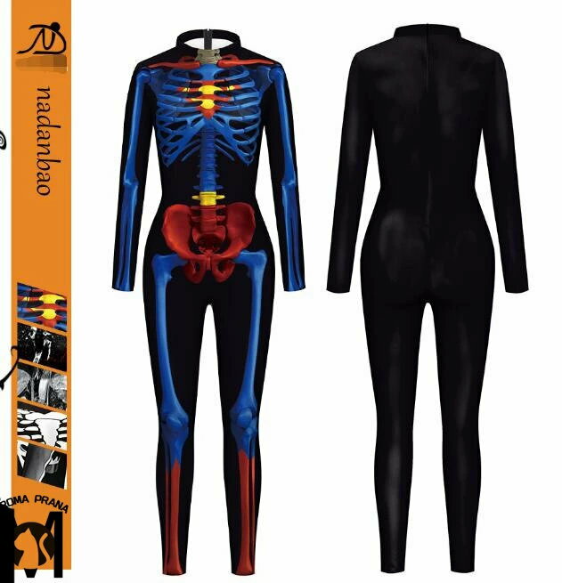 ハロウイン コスプレ衣装 全身タイツ 長袖　髑髏 骸骨男女兼用 5色大人用　ハロウィン 仮装 オールイン..