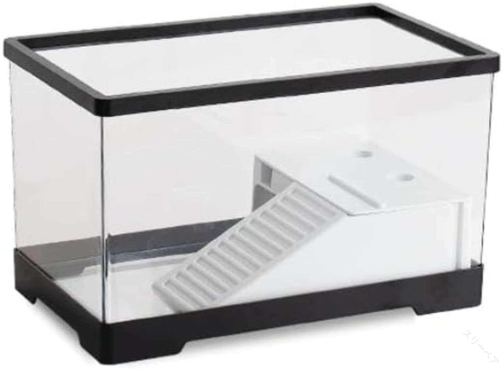 亀 水槽 大きい タートルタンク カメ用水槽 小さなアクリル製 カメ生息地 亀観察飼育用 ガラス製 360度全方位見える亀水族館生息地 滑り止め付き 休憩プラットフォーム 脱出防止設計 60×30×29cm 裸シリンダー+物干し付き(3)