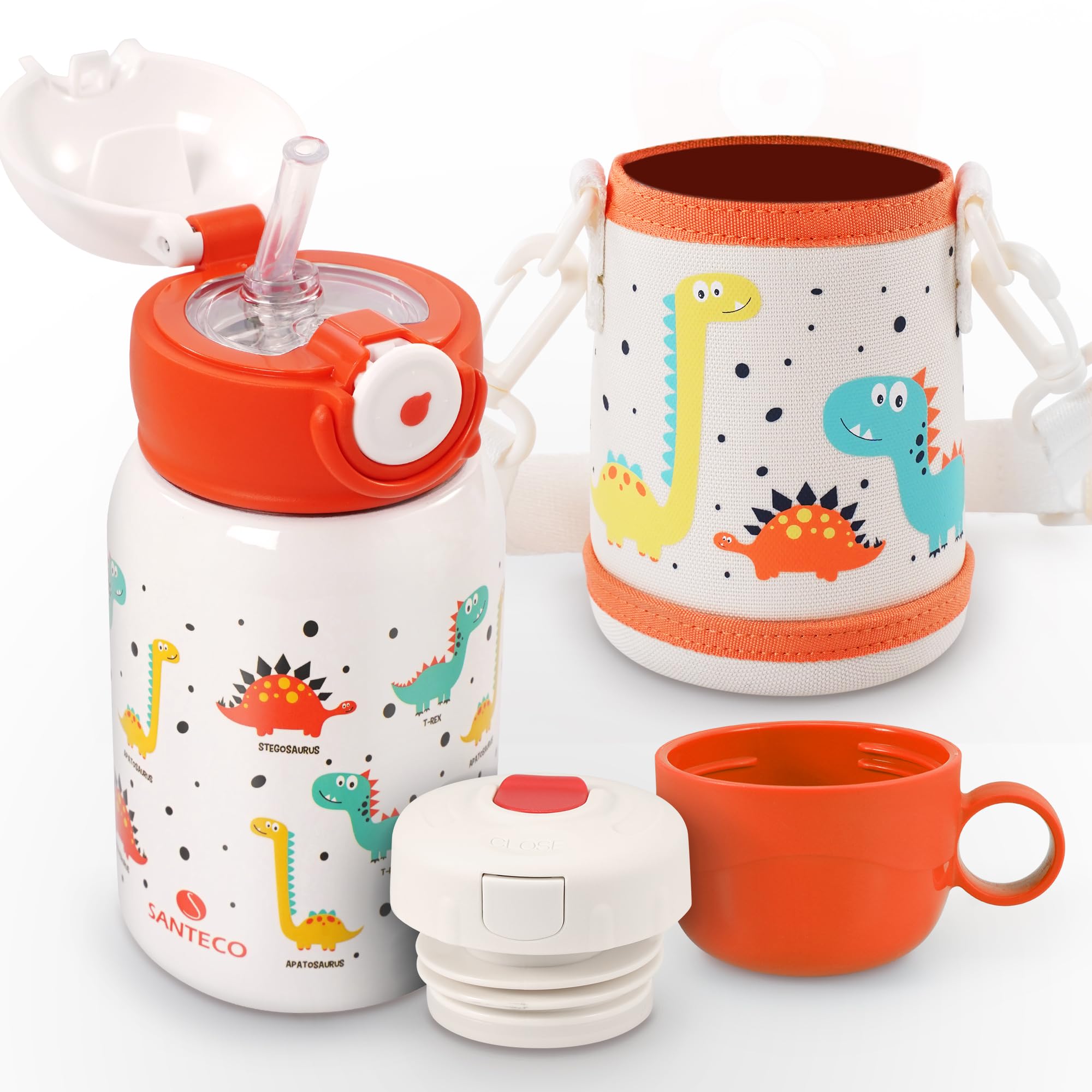 【送料無料】SANTECO 水筒 MARA 魔法瓶 450ML 子供用 ストロー付き 直飲み 2Wayタイプ スポーツドリンク対応 炭酸対応 保冷 保温 真空断熱 広口 316ステンレススチール おしゃれ 可愛い 子ども 小学生 キッズ 男の子 女の子 クロコダイル (ピンク)