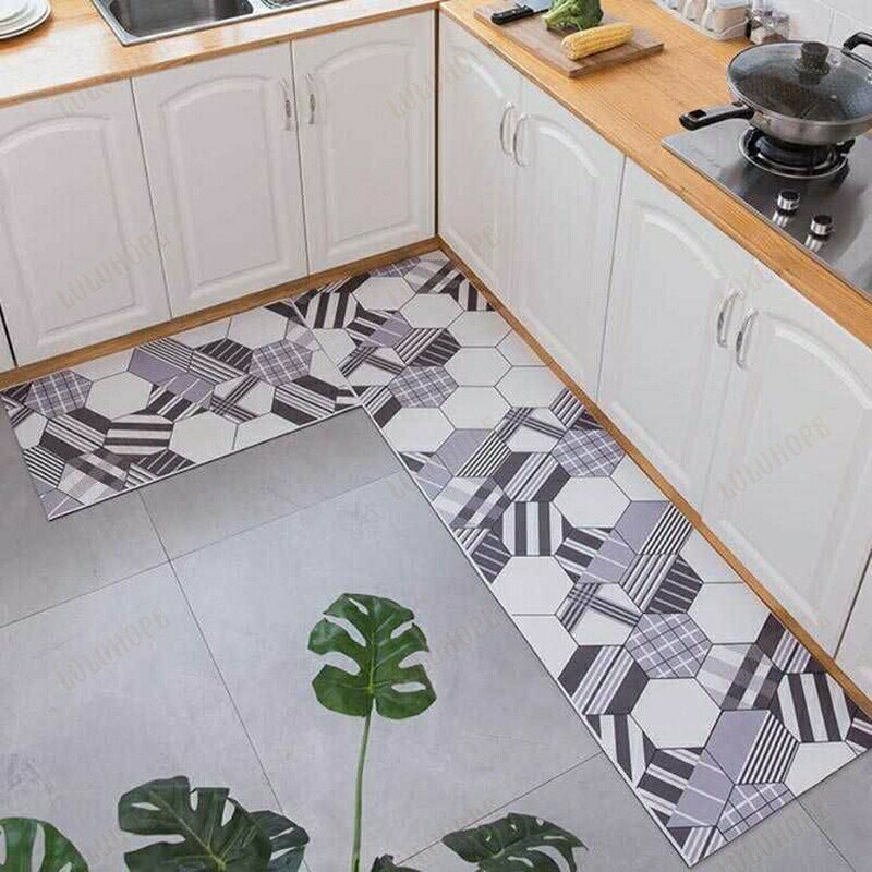洗濯不要 撥水 おしゃれ キッチンマット 水拭き ぷにぷに キッチン 北欧 クッションフロア 台所マット ..