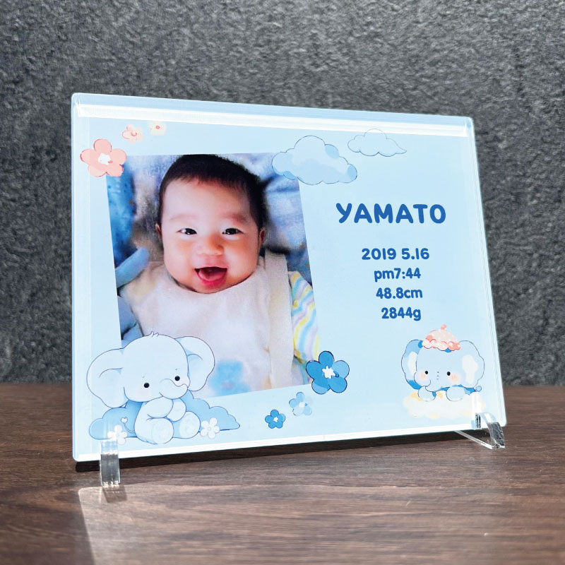 ベビー フォトフレーム (ぞうさん) 写真 メモリアル プレゼント 名入れ 子供 記念品 出産祝い 内祝い 記録 誕生日 かわいい イラスト 動物 アニマル おなまえ 赤ちゃん ベビー ギフト フォト フレーム キッズ キッズグッズ 母の日 敬老の日 成長記録 写真立て アクリル