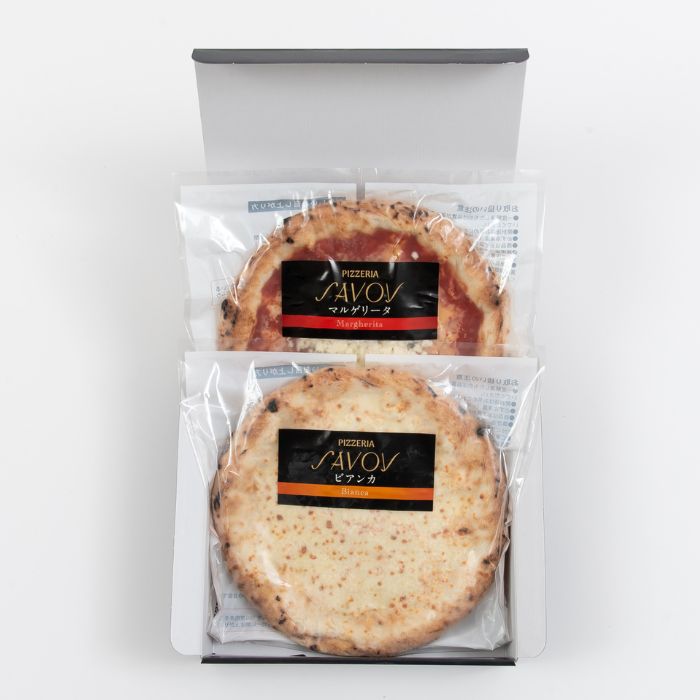 【送料込み】SAVOY マルゲリータ＆ビアンカ2枚セット 冷凍ナポリピッツア オーブンレンジ簡単調理 チーズたっぷり バジルの香り 2種のチーズピザ 甘じょっぱい お店と同じ厳選素材 職人手伸ばし おうちでお店の味 添加物なし オリジナルギフト箱入り ミニギフト 個包装 savoyfrozenpizza-10000006 サヴォイ冷凍ピザ 楽天市場店 サンプル画像3