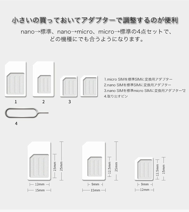 SIMカード 収納 アルミケース nano SIM micro SIM 標準SIM 変換 アダプター 5点セ...