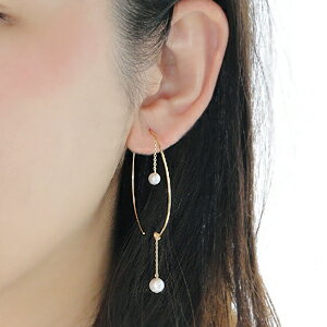 ☆K18YG 淡水パール フープピアス！ ピアス 18k 18金 パール フープ 淡水真珠 アメリカンピアス 揺れる ピアス 18k フック ゴールド イエローゴールド 大ぶり 送料無料 品質保証書 代引手数料無料