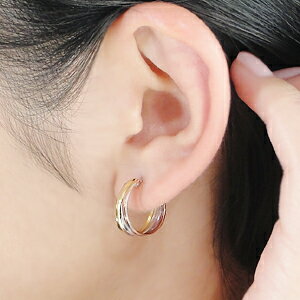 K18YG/PG/ K14WG トリプルカラー フープピアス！18金 ピアス 14金 18k フープ ゴールドピアス イエローゴールド ピンクゴールド ホワイトゴールド 3連 ピアス 3色 トリプル 送料無料 品質保証書 代引手数料無料