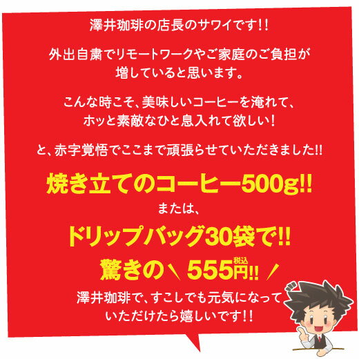 【澤井珈琲】コーヒー専門店の 選べる 555円 福袋　（珈琲豆/コーヒー/コーヒー豆/ドリップバッグ/プレミアムブレンド/あっさり味/濃味/濃い味/ビタークラシック）【キャッシュレス5%還元】