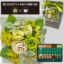 プリザーブドフラワー + スターバックス プレミアムミックス コーヒーセット スクエア (グリーン) 送料無料(北海道・沖縄を除く) 【_ HAREPB_