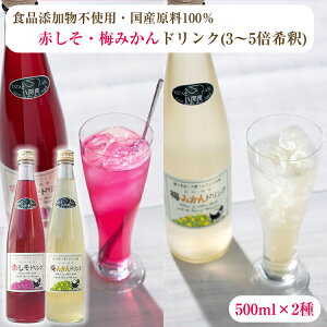 国産原料100%使用 赤しそ ・ 梅みかん ドリンクセット 500ml×2種 (3〜5倍希釈タイプ) 熊野鼓動 赤紫蘇 しそジュース のし対応