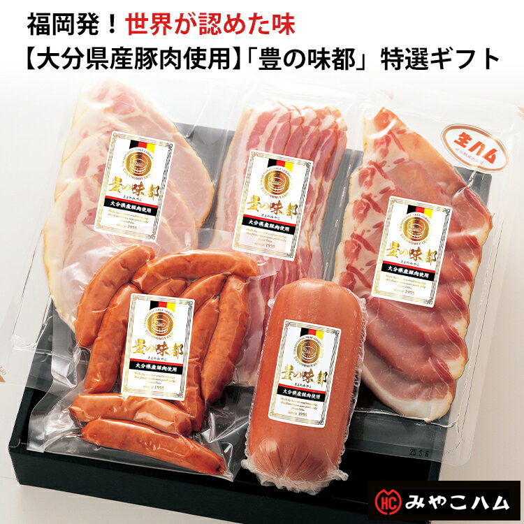 みやこハム ギフトセット 豊の味都 5種 (荒挽きウインナー、ボロニアソーセージ、原形ロースハムスライス、ベーコンスライス、生ハムスライス) T300 のし対応