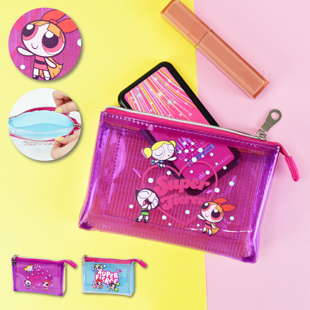 パワーパフガールズ クリアポーチ PVC 透明 透明ポーチ 小物入れ 化粧 コスメポーチ 2ルーム ファスナー 3ポケット コンパクト レディース 女子 男子 男女兼用 通勤 通学 旅行 整理整頓 大人 高校生 学生 子供 キッズ 可愛い かわいい キャラクター グッズ 人気