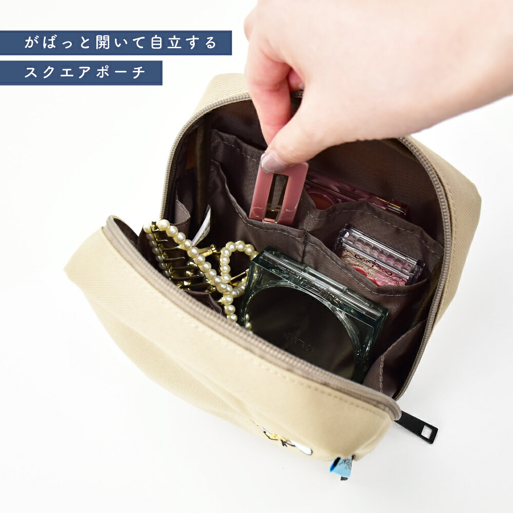 【開始4時間限定 20%OFFクーポン！】リラックマ 化粧ポーチ 大容量 小物入れ スクエアポーチ 化粧 コスメポーチ ファスナー ポケットたくさん ガジェットケース レディース 女子 通勤 通学 旅行 OL 整理整頓 大人 大学生 高校生 学生 子供 可愛い キャラクター グッズ 人気 sayacollection-10020230 SAYA collection サンプル画像2