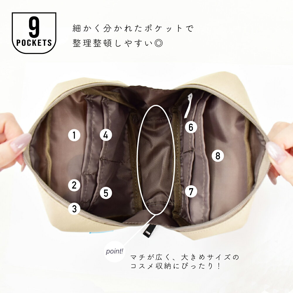 【開始4時間限定 20%OFFクーポン！】リラックマ 化粧ポーチ 大容量 小物入れ スクエアポーチ 化粧 コスメポーチ ファスナー ポケットたくさん ガジェットケース レディース 女子 通勤 通学 旅行 OL 整理整頓 大人 大学生 高校生 学生 子供 可愛い キャラクター グッズ 人気 sayacollection-10020230 SAYA collection サンプル画像3