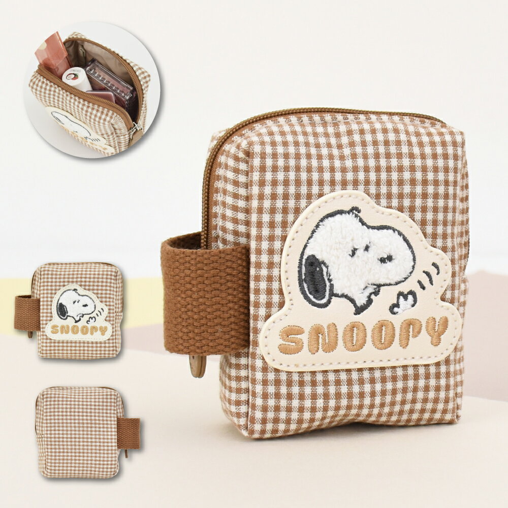 樂天商城 - スヌーピー ピーナッツ チェック ポーチ サガラ ワッペン 刺繍 綿 ミニサイズ ミニ ポーチ 化粧ポーチ コスメポーチ レディース メンズ 女子 男子 通勤 通学 旅行 塾 電車 自転車 大人 高校生 学生 子供 おしゃれ 可愛い キャラクター グッズ
