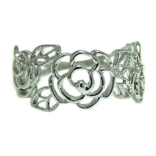 リング SVシルバー シルバーリング 指輪 地金 バラ 薔薇 ローズ お花 フラワー 透かし 人差し指 中指 ピンキー 薬指 重ね付け 幅広 太め 大ぶり ボリ...