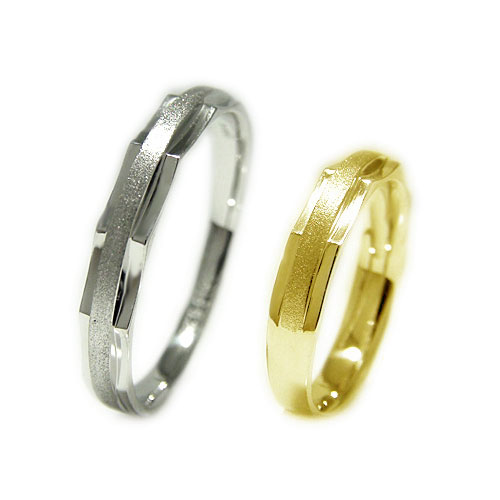 リング ペアリング K10ホワイトゴールド イエローゴールド ピンクゴールド 指輪 地金リング 地金ペアリング コンビ 2色 カットリング 人差し指 中指 重ね...