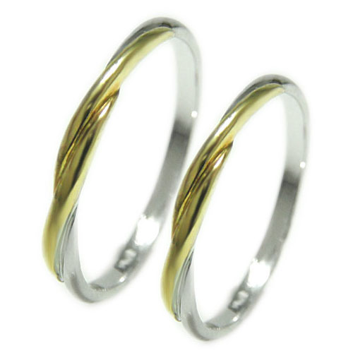 リング ペアリング K10ホワイトゴールド イエローゴールド ピンクゴールド 指輪 ペア 地金リング 人差し指 中指 コンビ 2色 2カラー 細め ピンキー 薬...