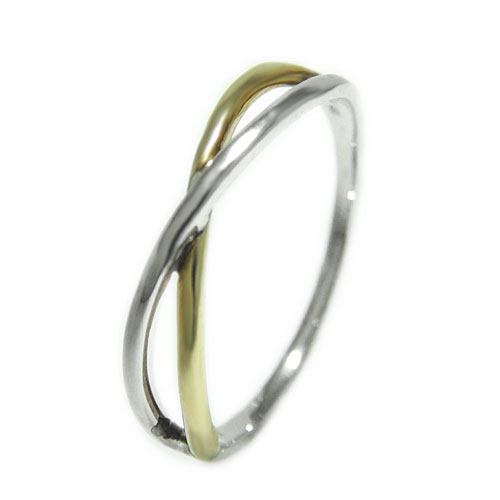 リング K10ホワイトゴールド イエローゴールド ピンクゴールド 指輪 地金 地金リング 人差し指 中指 コンビ 2カラー 2色 細め スリム ピンキー 薬指 ...