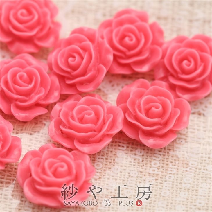 カボション パーツ バラ 通し穴付 ピンク 15mm 1.5cm 10個 10ヶ 薔薇 ローズ 貼り付け デコパーツ 約1.5cm アクセサリー おすすめ 問屋 ネイルパーツ ビーズ レジン用 レジン用品 材料 ハンドメイド さや工房 手作り
