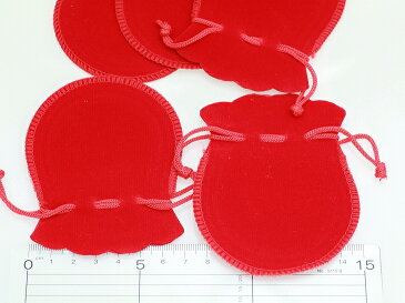 【ジュエリー袋(約7.5×9.2cm)5枚セット】赤 ベロア調 ベルベット調 ジュエリーケース ポーチ 巾着袋 アクセサリー入れ 包装用品 保管