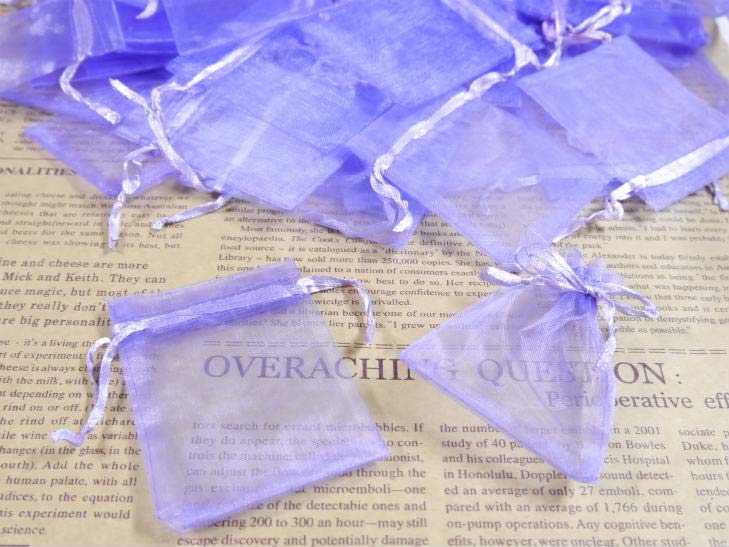 【ジュエリー袋 オーガンジー四角 約90枚】約9x6.3cm パープル ケース ポーチ 巾着袋 アクセサリー入れ ラッピング用品 ギフト包装資材 アクセサリー ...