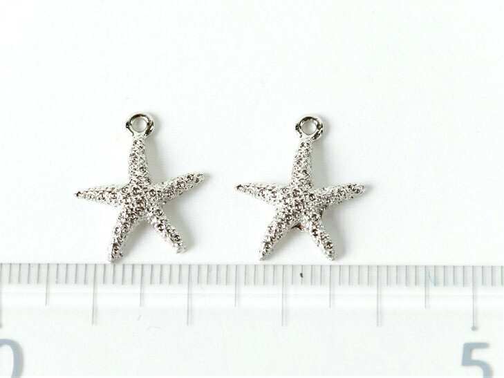 チャーム ヒトデ 大きめ カン付 シルバー 17mm 2個 2ヶ 海星 マリン 海 生き物 錫...