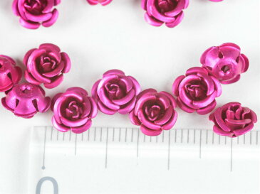 【ポイント11倍】 高品質アルミバラ【マットメタルカラー(径約8mm)約50個 フューシャ】通し穴付き 1穴 花 ばら アクセサリーパーツ 問屋 デコ ネイル
