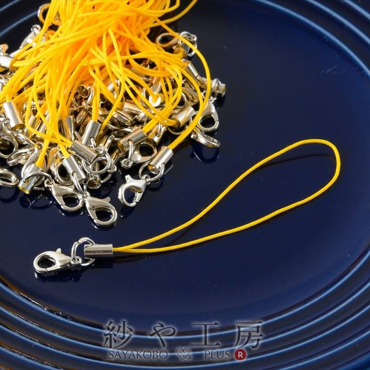 【店内最大P20倍】ストラップパーツ カニカン付 丸カン シルバー金具 ライトオレンジ 全長約90mm 紐長さ約70mm 約50個 50本 紐 ひも キーホルダ...